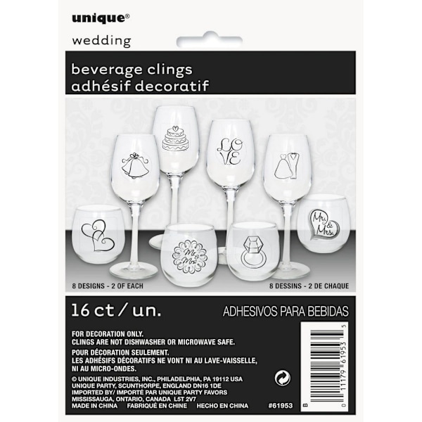 Unik fest bröllop dryck klistermärke (16-pack) En storlek vit White/Black One Size