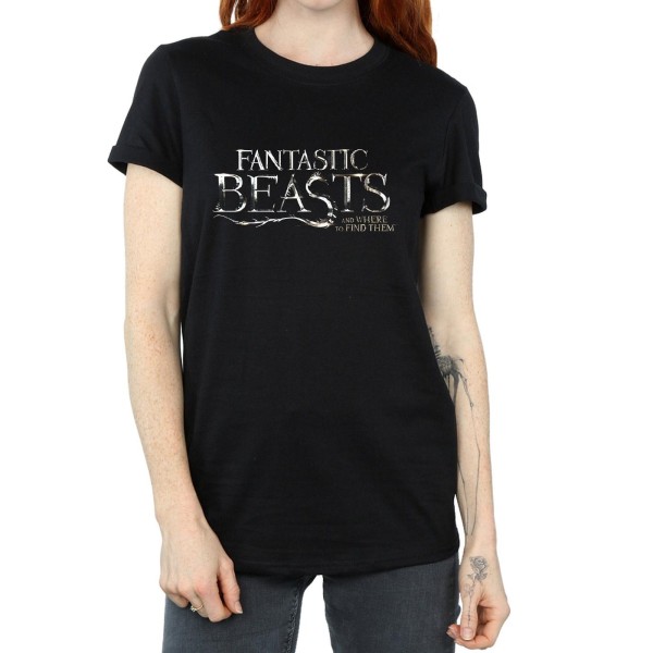 Fantastic Beasts Dam/Dam Text Logo Bomull Pojkvän T-Shi Black 3XL