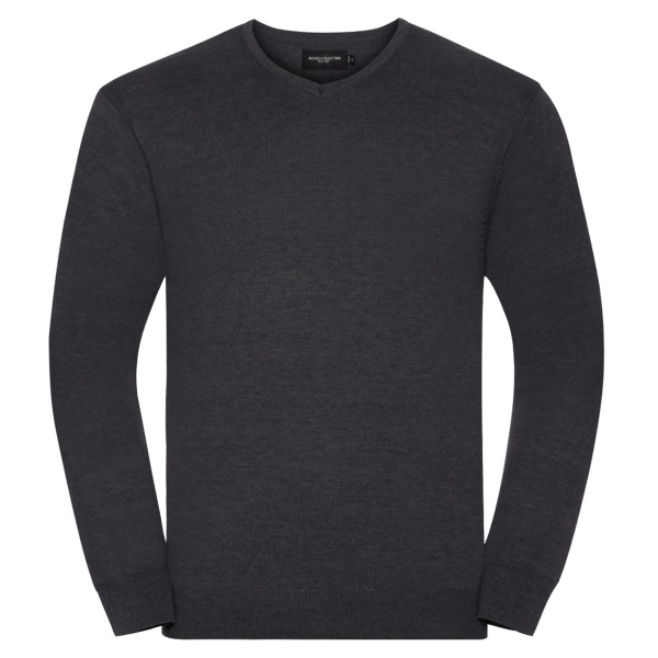Russell Collection Herr V-halsad Stickad Pullover Sweatshirt XXS Charcoal Marl XXS