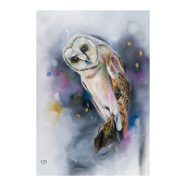 Alison Mcilkenny Owl Watching Print 40cm x 30cm Grå/Svart/Yell Grey/Black/Yellow 40cm x 30cm