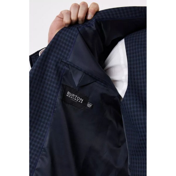 Burton Mens Small Scale Check Slim Suit Jacket 40R Navy Navy 40R