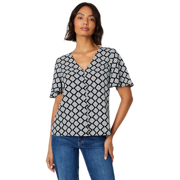 Dorothy Perkins Blus för Kvinnor/Dam med Geometrisk Knappfront, Storlek 16 Black 16 UK