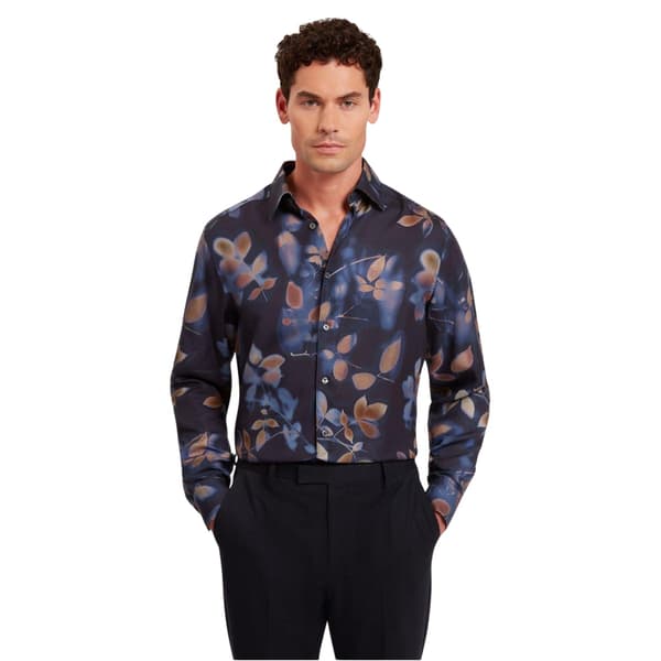 Ted Baker Herrskjorta med bladmönster, normal passform, M Marinblå Navy M