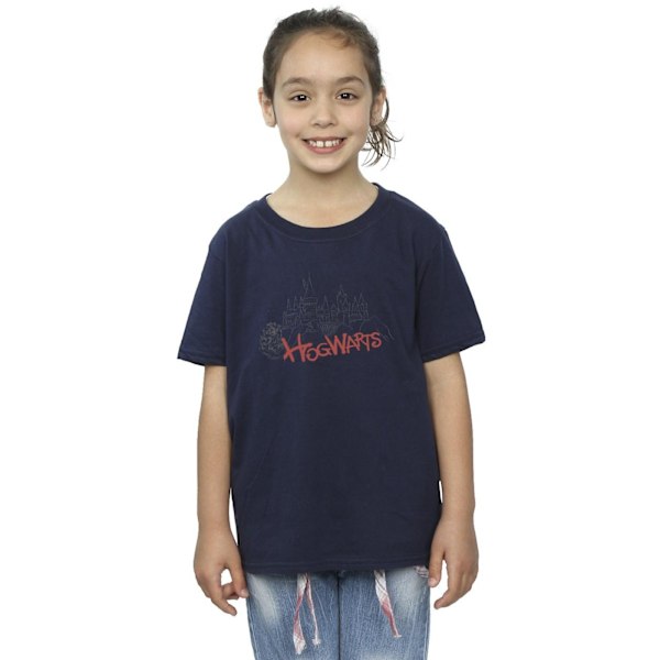 Harry Potter T-shirt för flickor med Hogwarts slott, spraybomull, 5-6 år Navy Blue 5-6 Years