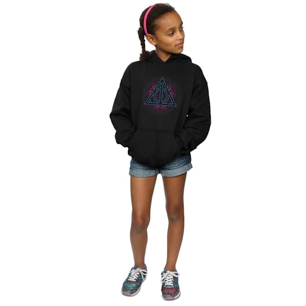 Harry Potter Flickor Neon Dödsreliker Hoodie 12-13 År Svart Black 12-13 Years