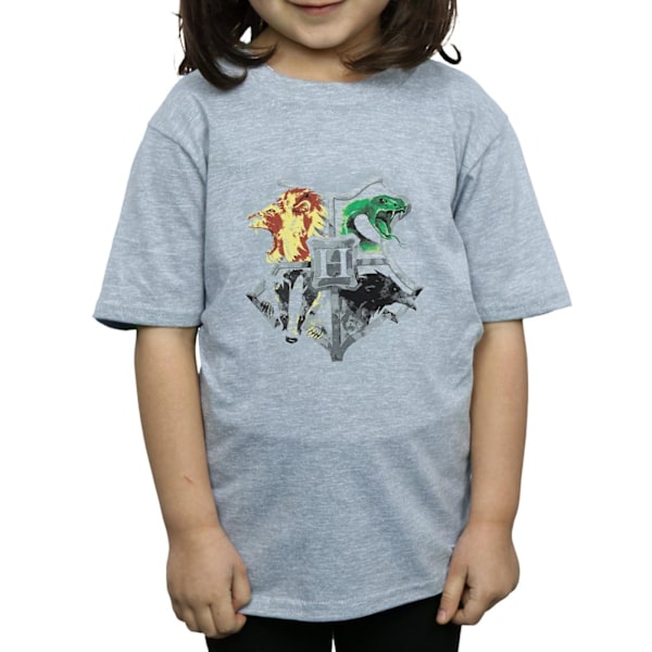 Harry Potter T-shirt i bomull med Hogwarts-vapen, målad, för flickor, 5-6 år Sports Grey 5-6 Years