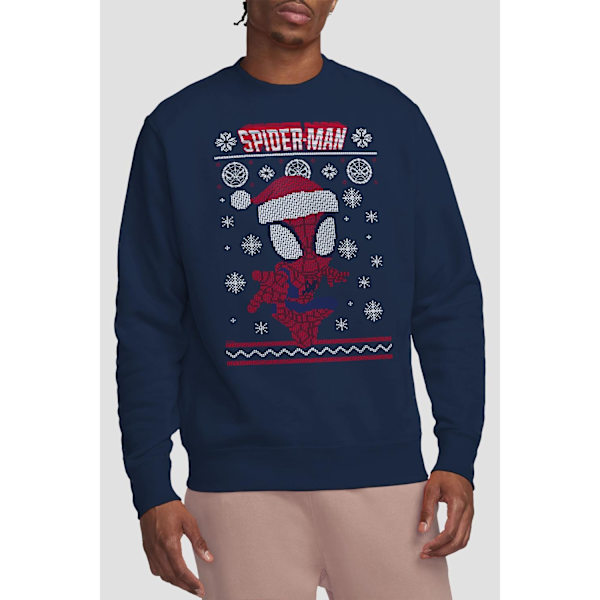 Spider-Man Unisex Vuxen Snöflinga Jul Tröja Sweatshirt Navy M