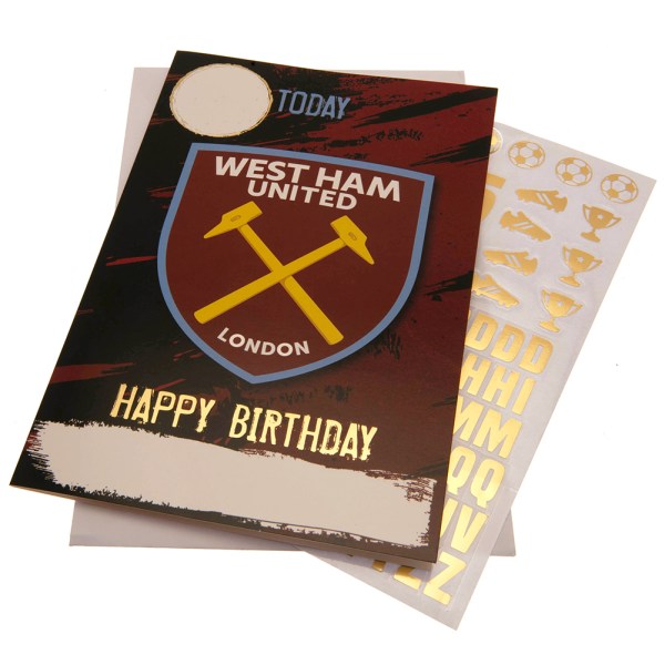 West Ham United FC Födelsedagskort med klistermärken 22cm x 15cm Clar Claret Red/Gold 22cm x 15cm