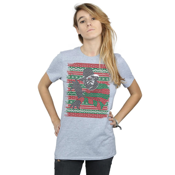 A Nightmare On Elm Street Dam/Damer Jul Fair Isle Bomull Boyfriend T-Shirt Sports Grey M