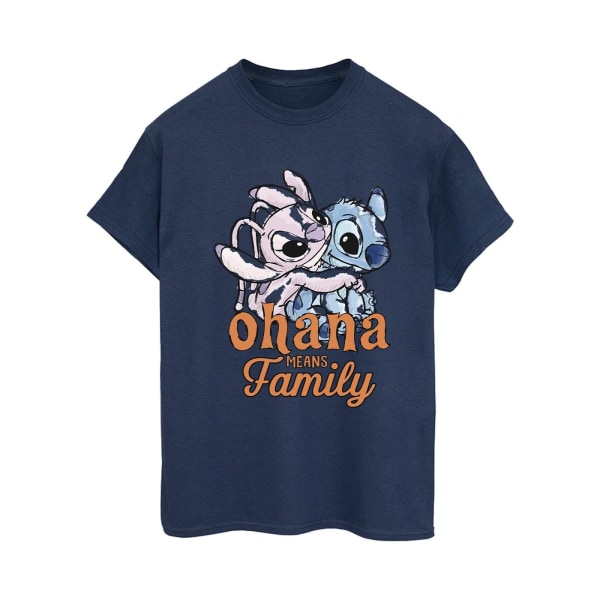 Disney Dam/Damer Lilo Och Stitch Ohana Angel Hug Bomull Pojkvän T-shirt Navy Blue XL