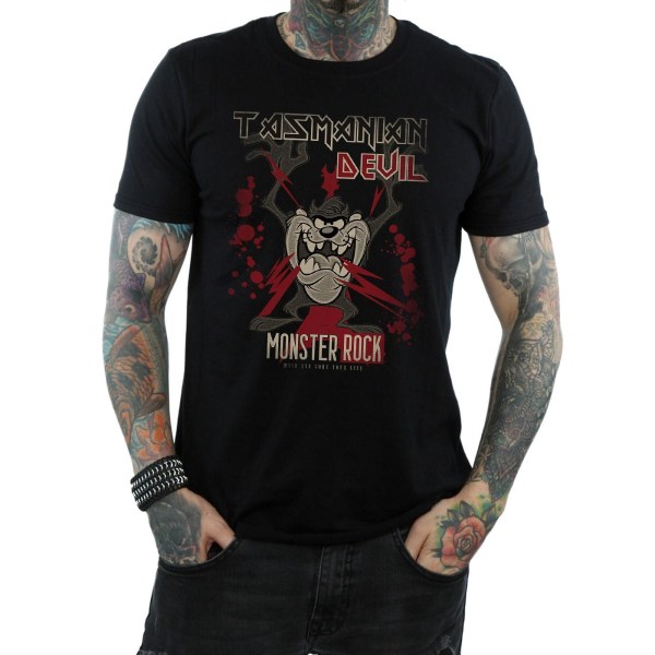 Looney Tunes Mens Monster Rock Tasmanian Devil Cotton T-shirt S Black S