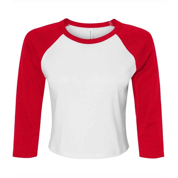 Bella + Canvas Dam/Dam Raglan 3/4 Ärm Crop T-Shirt M W White/Red M