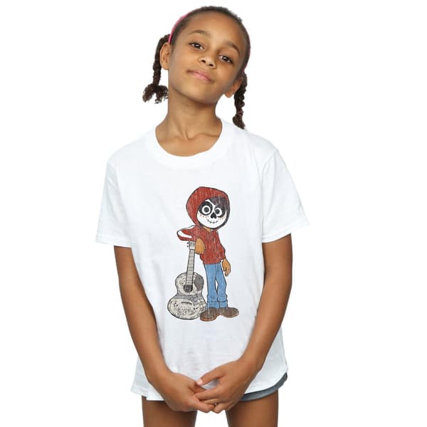 Disney Flickor Coco Miguel Med Gitarr Bomulls T-shirt 7-8 År Vit White 7-8 Years