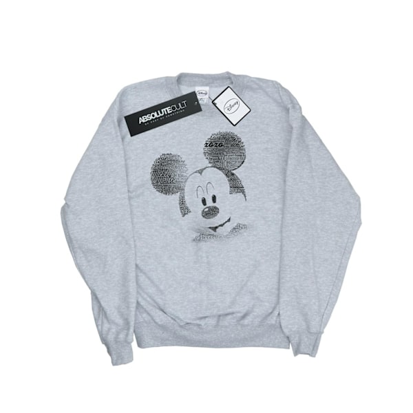 Disney Dam/Damer Mickey Mouse Text Face Sweatshirt L Heathe Heather Grey L