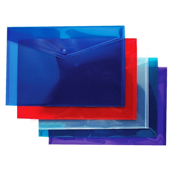Tiger Stationery Plastfickfickor/Mappar med Knappar (5-pack) DL (1 Assorted DL (11 x 22cm)