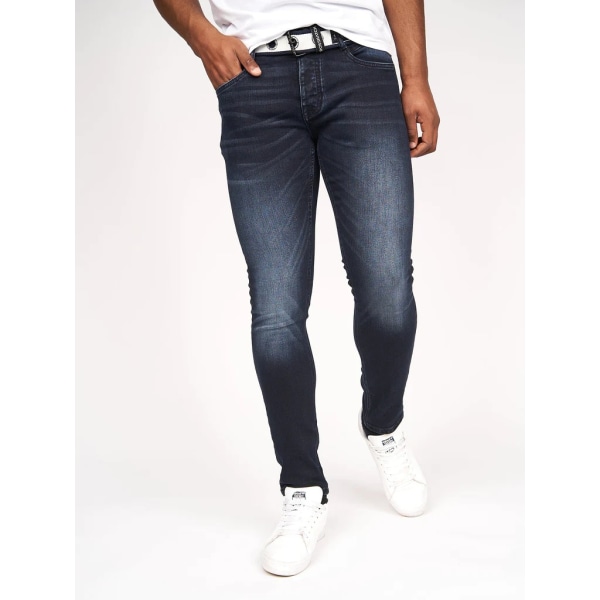 Crosshatch Mens Barbeck Slim Jeans 38R Blå Svart Blue Black 38R