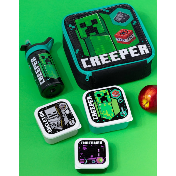 Minecraft Creeper Lunchpåse och flaska (paket med 5) One Size Bla Black/Green/White One Size