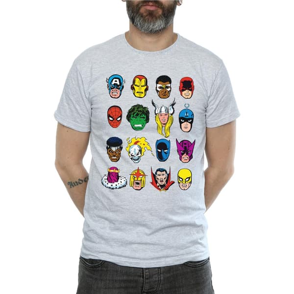 Marvel Herr Comics Ansikten T-Shirt M Ljusgrå Heather Grey M