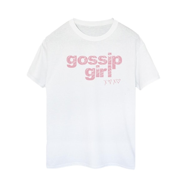 Gossip Girl Dam T-shirt med Swirl-logotyp i bomull, Boyfriend-modell, Storlek L White L