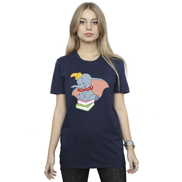 Disney Dam/Damer Dumbo Sitter På Böcker Bomull Boyfriend T- Navy Blue M