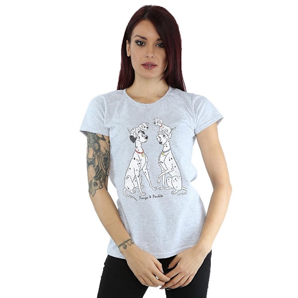 101 Dalmatiner Dam/Kvinnor Pongo Och Perdita Heather T-Shirt Grey XXL