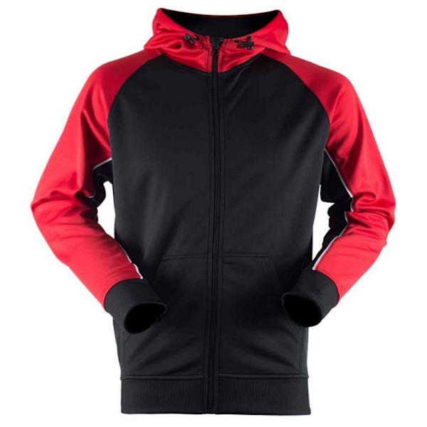 Finden & Hales Herr Panelled Sports Full Zip Hoodie L Svart/Röd Black/Red/White L