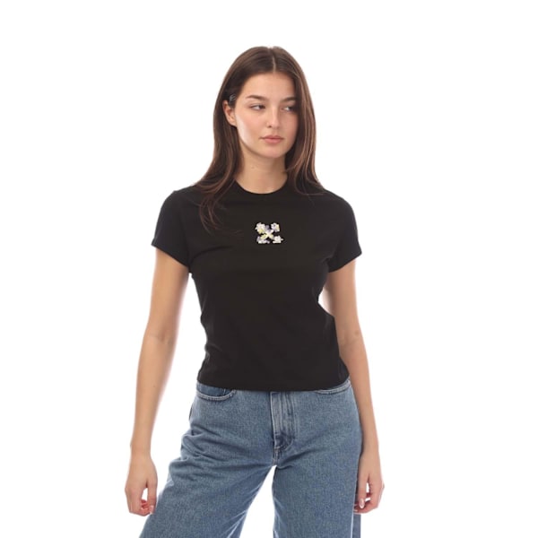Off White Dam/Dam Embroderad Blommig T-shirt 6 UK Svart Black 6 UK