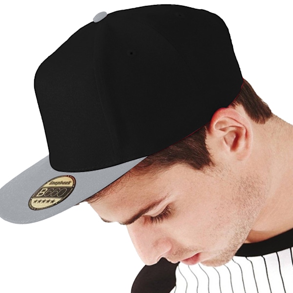 Beechfield Unisex Original Flat Peak Snapback Cap (2-pack) O Black/Light Grey One Size