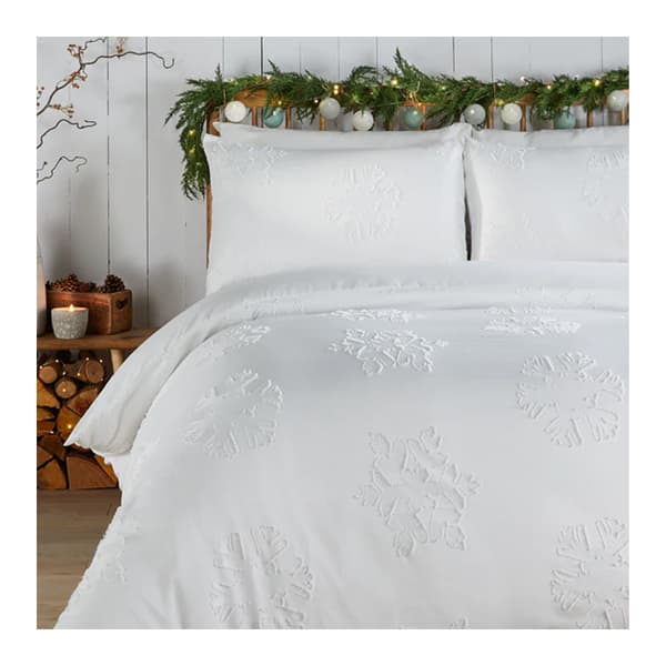 Duvet Day Snow Crystal Vändbart Mjukt Tuftat Påslakan White Single