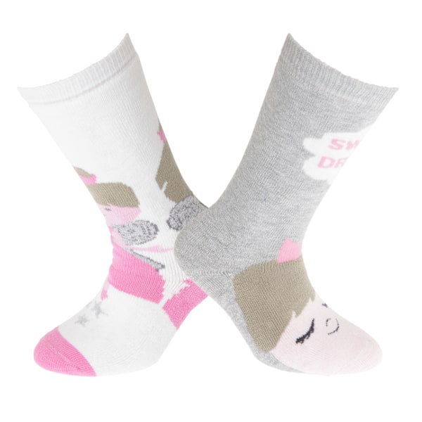 FLOSO Barn/Barn Bomullsrika Wellystrumpor (2 Par) 9-12 Chi Cream/Pink 9-12 Child UK