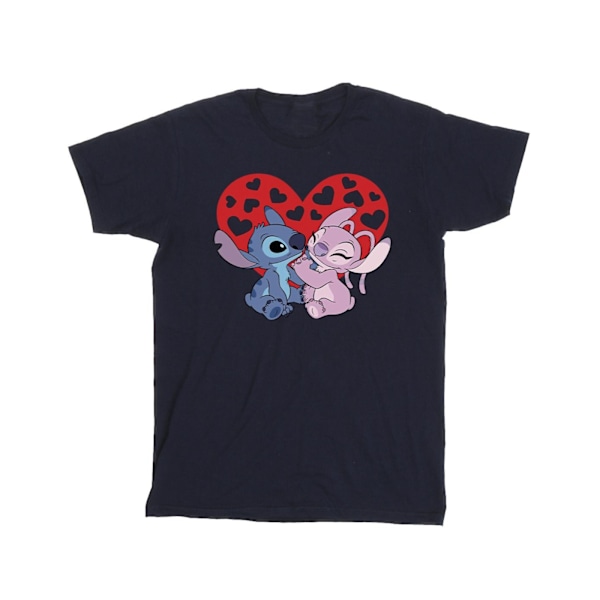 Disney Girls Lilo & Stitch Hearts Bomull T-shirt 9-11 år Marinblå Navy Blue 9-11 Years