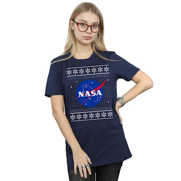 NASA Dam/Damer Classic Fair Isle Bomull Boyfriend T-Shirt X Navy Blue XXL