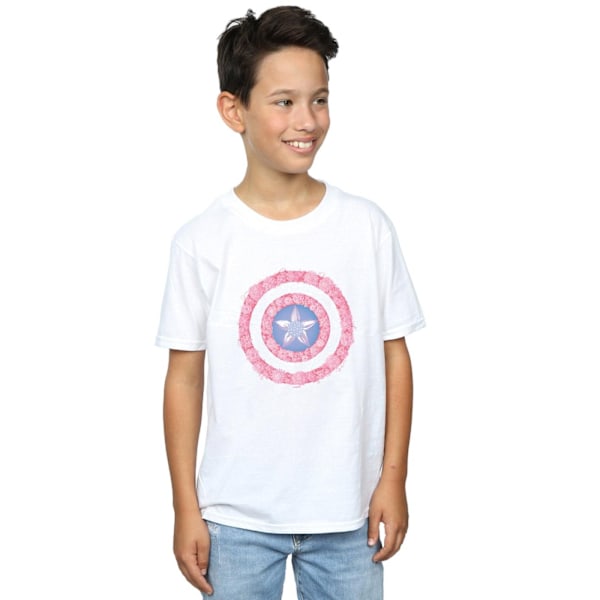 Marvel Boys Captain America Flowers Shield T-Shirt 7-8 år Vit White 7-8 Years