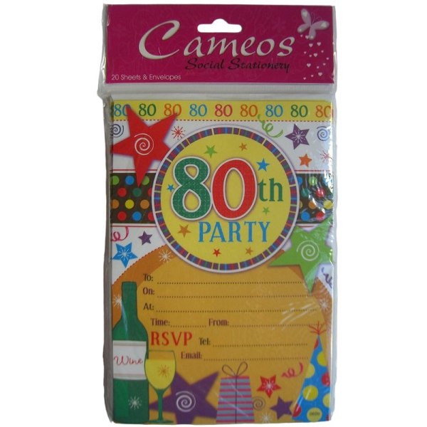 Cameos 80:e inbjudningar (paket med 20) One Size Flerfärgad Multicoloured One Size
