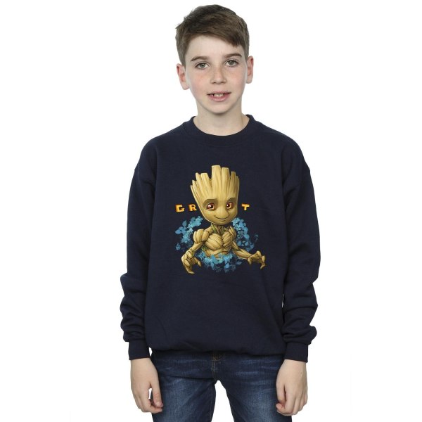 Guardians Of The Galaxy Boys Groot Flowers Sweatshirt 3-4 år Navy Blue 3-4 Years