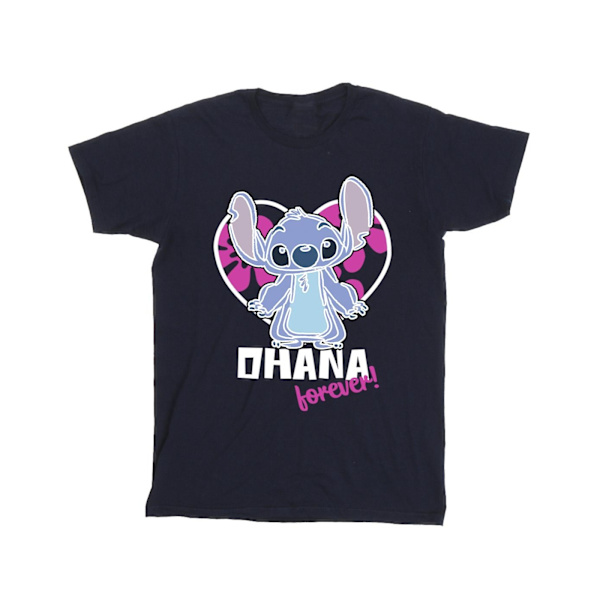 Disney Girls Lilo And Stitch Ohana Forever Heart Bomull T-shirt Navy Blue 7-8 Years