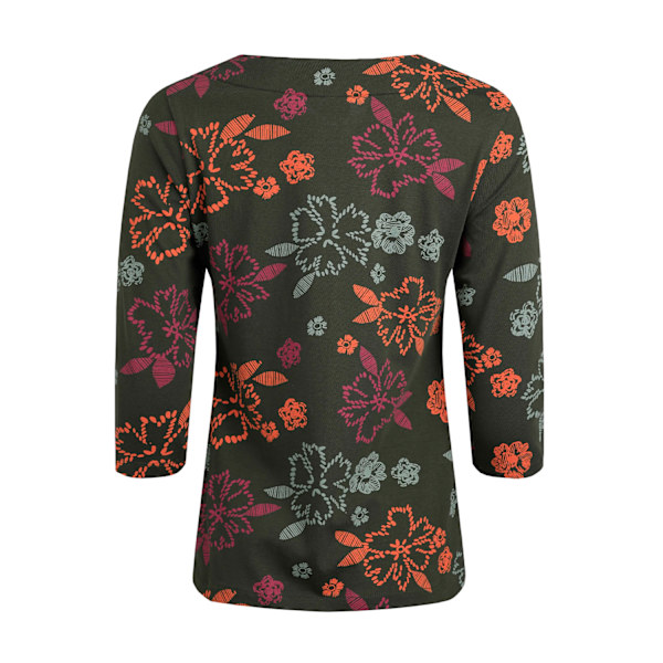 Weird Fish Dam T-shirt i Pinto Floral Jersey av Organisk Bomull, Storlek 16 Fir Green 16 UK