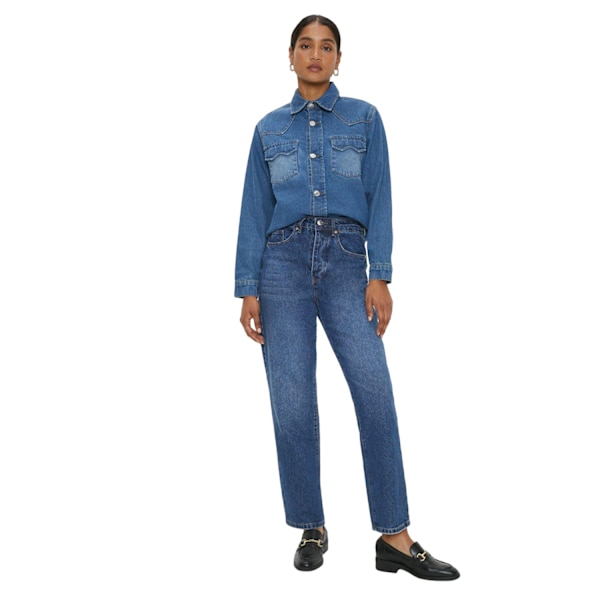 Dorothy Perkins Dam/Kvinnor Western Denim Fitted Shirt L Mid Mid Wash L