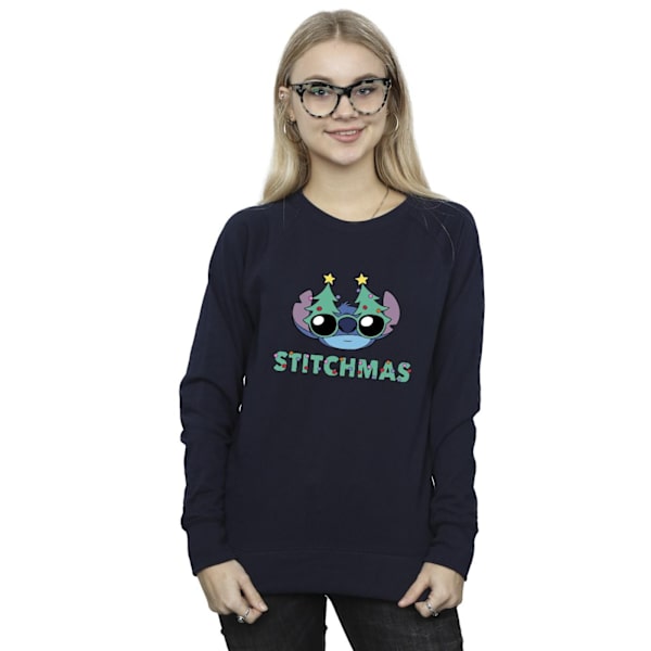 Disney Dam/Kvinnor Lilo & Stitch Stitchmas Glasögon Sweatshirt Navy Blue 5XL