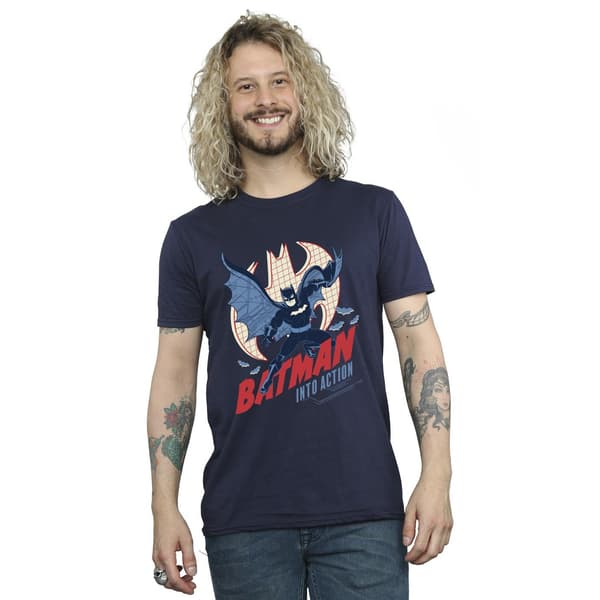 DC Comics Herr Batman Into Action T-Shirt M Marinblå Navy Blue M