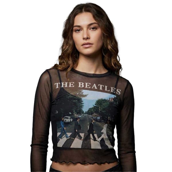 The Beatles Dam Abbey Road Logotyp Mesh Långärmad Crop Top Black S