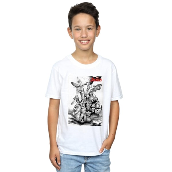 Marvel Boys Avengers Assemble Team Sketch T-Shirt 7-8 år Vit White 7-8 Years