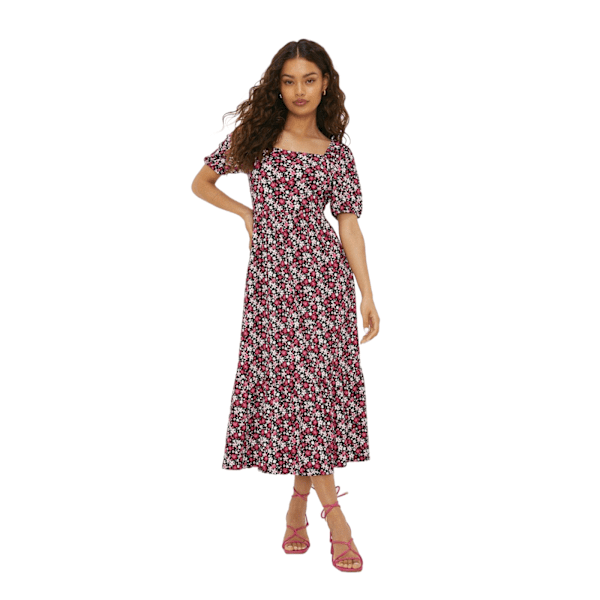 Dorothy Perkins Dam/Dam Ditsy Mönstrad Tiered Petite Midi Klänning Pink 10 UK