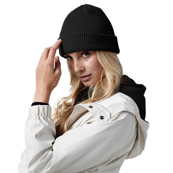 Beechfield Cuffed Organic Cotton Waffle Beanie One Size Black Black One Size
