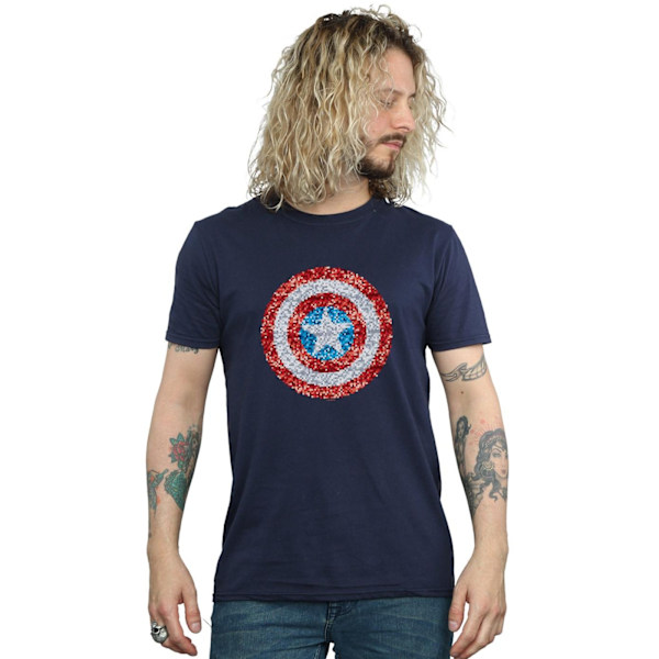 Marvel Herr Captain America Pixelated Shield T-Shirt L Marinblå Navy Blue L