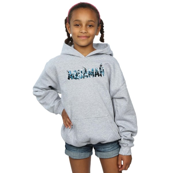 DC Comics Girls Aquaman Text Logo Hoodie 7-8 år Sports Grey Sports Grey 7-8 Years