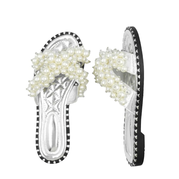 Where's That From Dam/Damer Eve Pearl Platta Häl Sliders 5 U Silver 5 UK