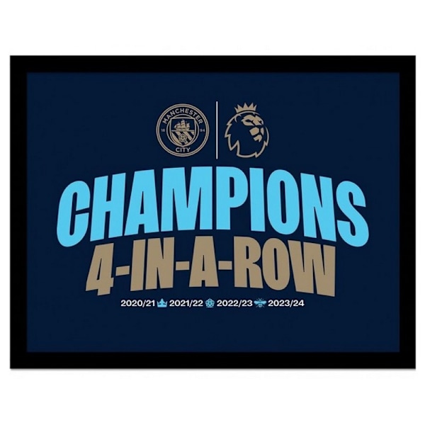 Manchester City FC 4 i rad Crest Inramad Tryck 30cm x 40cm Blå Blue 30cm x 40cm