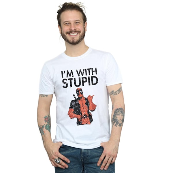 Marvel Deadpool T-shirt för män - I'm With Stupid - 4XL - Vit White 4XL