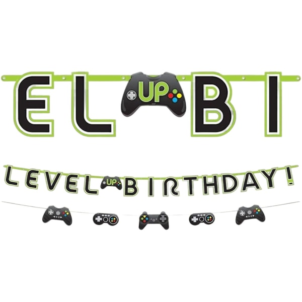 Amscan Level Up Gamers Birthday Banner Set (paket med 2) One Size Black/Green One Size